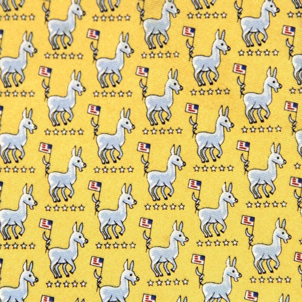 Sero Silk Tie Democrat Donkey American Flags Pattern Yellow Gray Men's